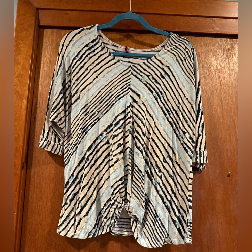 Striped Short Sleeve Top - Blue and Black